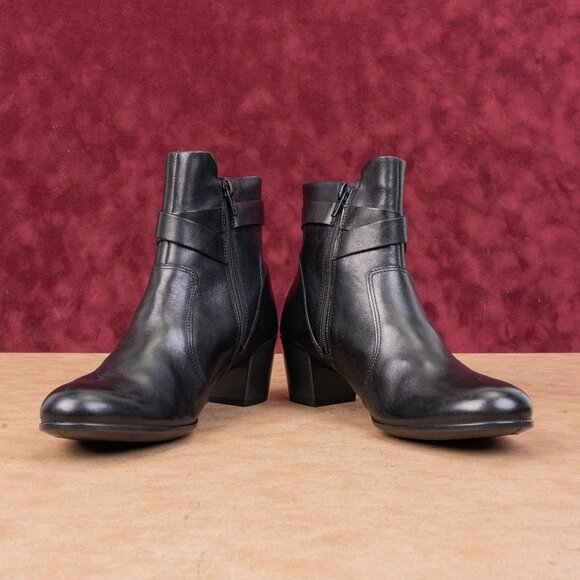 Ecco Women Dress Classic Black Leather Buckle Zip Ankle Boots sz 8-8.5US EUR39 - Picture 2 of 8